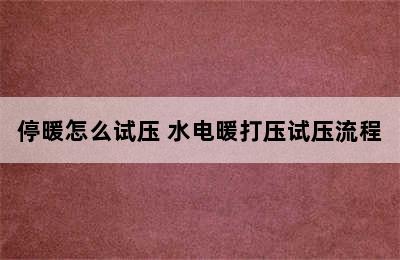 停暖怎么试压 水电暖打压试压流程